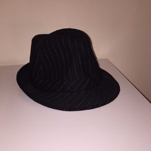 Black Wool fedora with thin white stripes